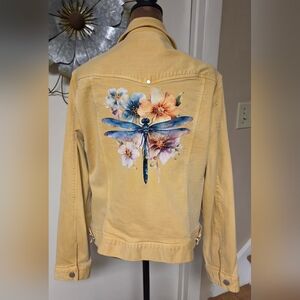 Liverpool Yellow Denim Jacket with Blue Dragonfly & Floral Back